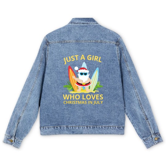 JUST A GIRL WHO LOVES CHRISTMAS IN JULY Men's Denim Jackets