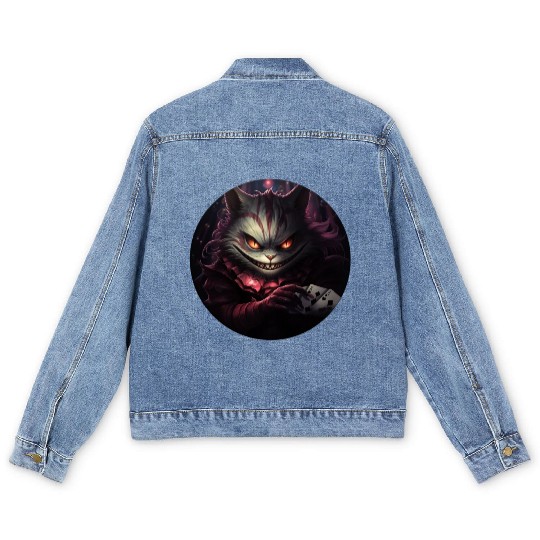 Cheshire Cat Playing Cards Men's Denim Jackets