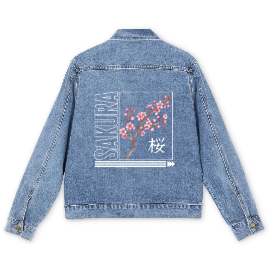 Cherry Blossom Men's Denim Jackets, Sakura Kawaii Pop Culture