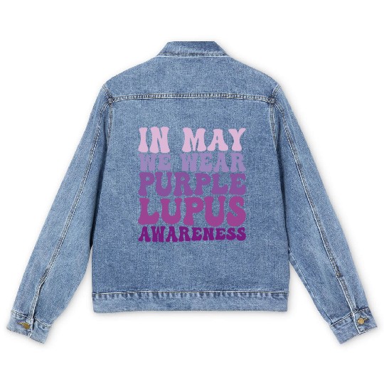 In May We Wear Purple Lupus Awareness Month Groovy Men's Denim Jackets