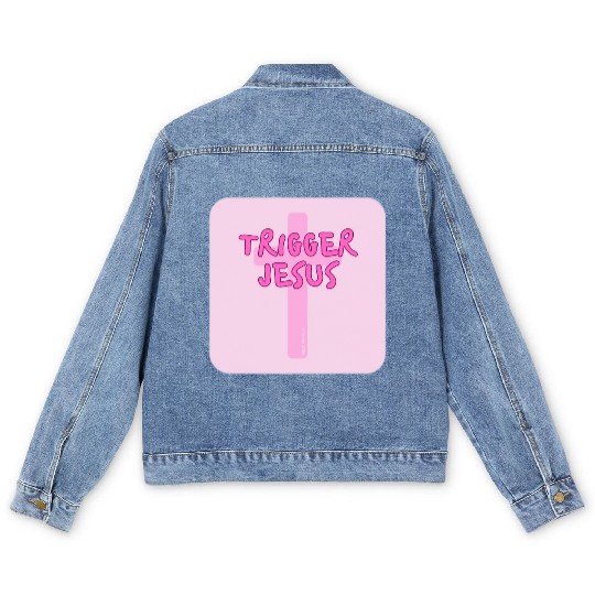 Trigger Jesus Affirmation By Abby Anime(c) Men's Denim Jackets