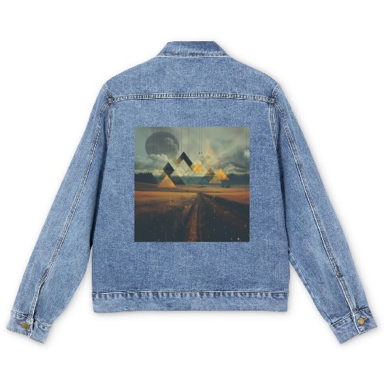 Geometric Abstract Landscape [Surreal Aesthetic] Men's Denim Jackets