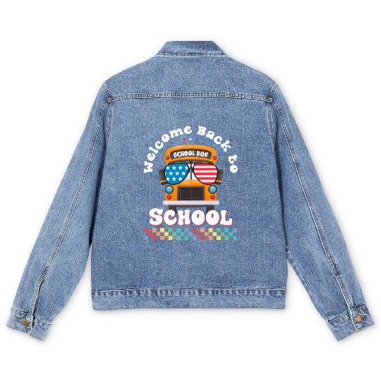 Welcome Back to School Funny School Bus w Vintage Men's Denim Jackets