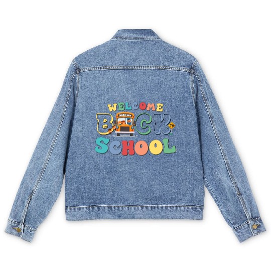 Welcome Back to School for Cute Funny School Bus Men's Denim Jackets