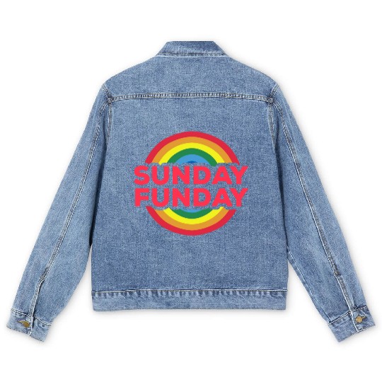 rainbows sunday funday red Men's Denim Jackets