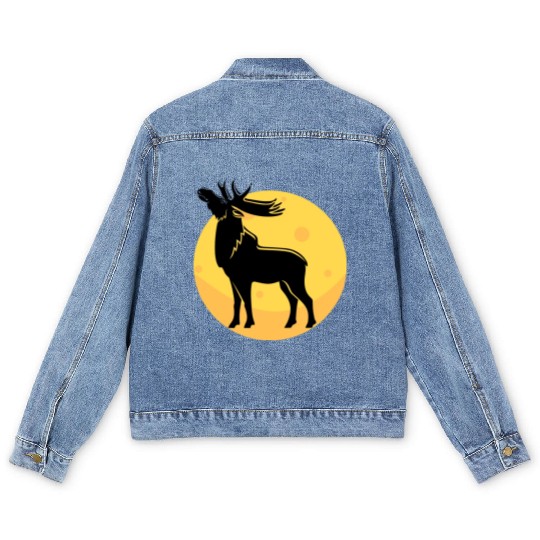 moose elk deer in the moon light Men's Denim Jackets