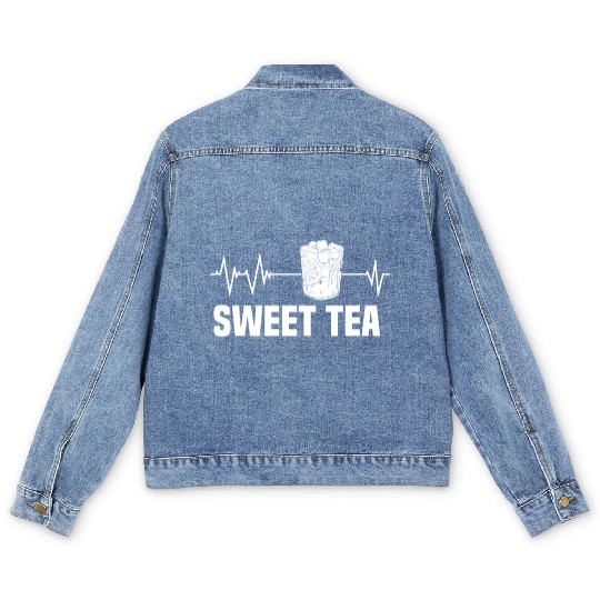 Great Sweet Tea Glass Heartbeat Motif Men's Denim Jackets