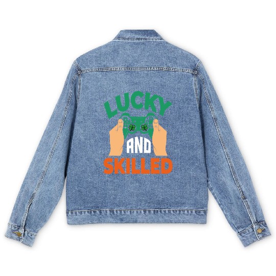 Lucky And Skilled Funny Irish Gamer Video Game Men's Denim Jackets