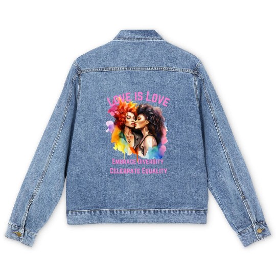 Love is Love Embrace Diversity, Celebrate Equality Men's Denim Jackets