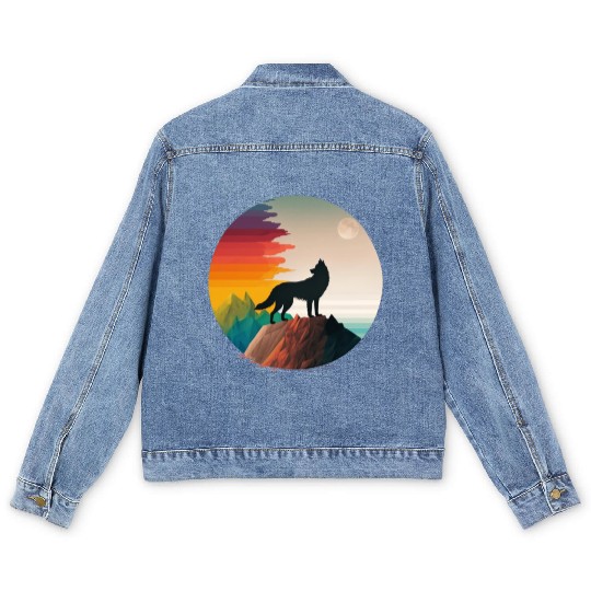 LGBTQIA+ Majestic wolf on the mountain top Men's Denim Jackets