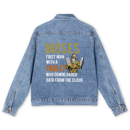 Jewish Passover Moses Tablet Data Cloud Computing Men's Denim Jackets