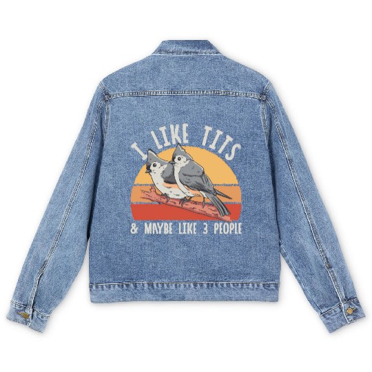 Bird Watcher Retro Vintage Tit Men's Denim Jackets