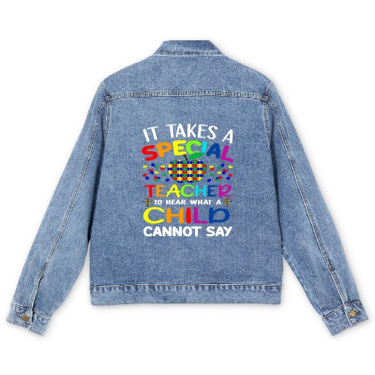Autism Teacher Support It Takes A Special Teacher Men's Denim Jackets