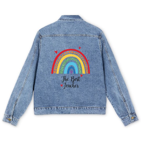 The Best Teacher rainbow Gift Heart Men's Denim Jackets
