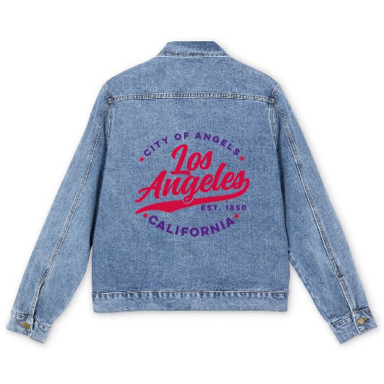 Los Angeles City Of Angels California Red Text Men's Denim Jackets