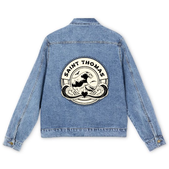 St Thomas Caribbean Sea Japanese Style Waves Men's Denim Jackets