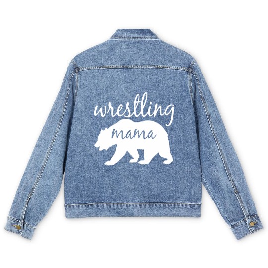 Wrestling Mama Bear Wrestling Mom Men's Denim Jackets