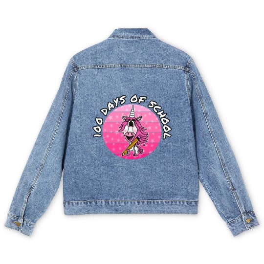 100 Days Of School Unicorn Kindergarten Teacher Men's Denim Jackets