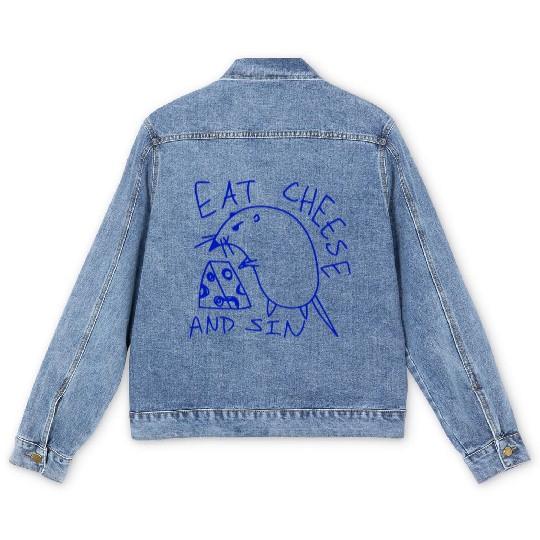 Eat cheese and sin Men's Denim Jackets