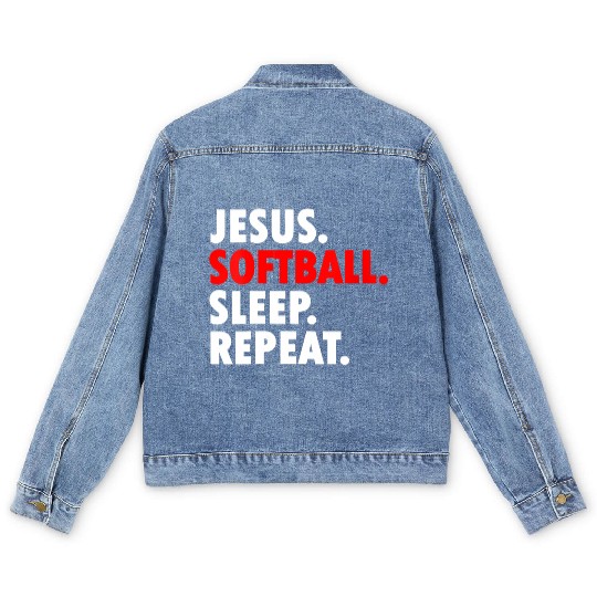 Jesus Softball Sleep Repeat - Novelty Hobby Men's Denim Jackets