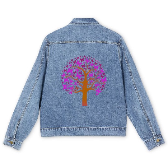 Purple Butterfly Nature Tree Men's Denim Jackets