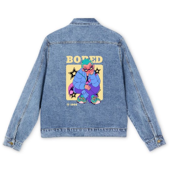 Black Cream Blue Y2K Anime Illustrated Bored Men's Denim Jackets