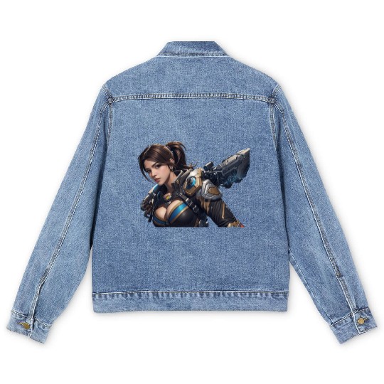Sexy female gamer chick Men's Denim Jackets
