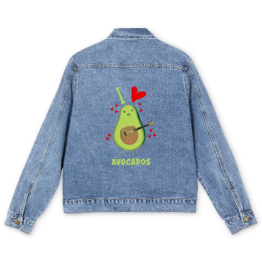 I Love Avocados With Hearts Avocado Playing Guitar Men's Denim Jackets