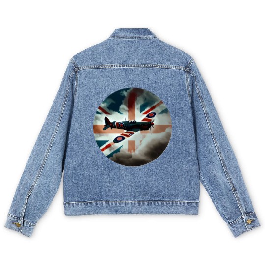 Spitfire Airplane Fighter Plane England UK Men's Denim Jackets