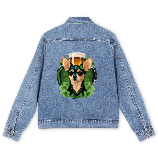 Chihuahua | St. Saint Patricks Day Beer Shamrock Men's Denim Jackets