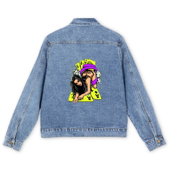 Sexy Girl Game Card Men's Denim Jackets