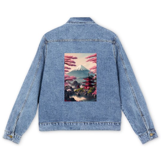 Asia Landscape Serene Mount Fuji Men's Denim Jackets