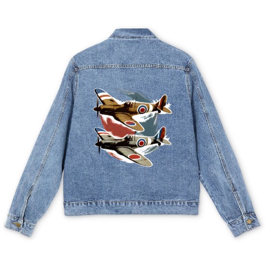 Pilot Spitfire Airplane Aviator Military Men's Denim Jackets