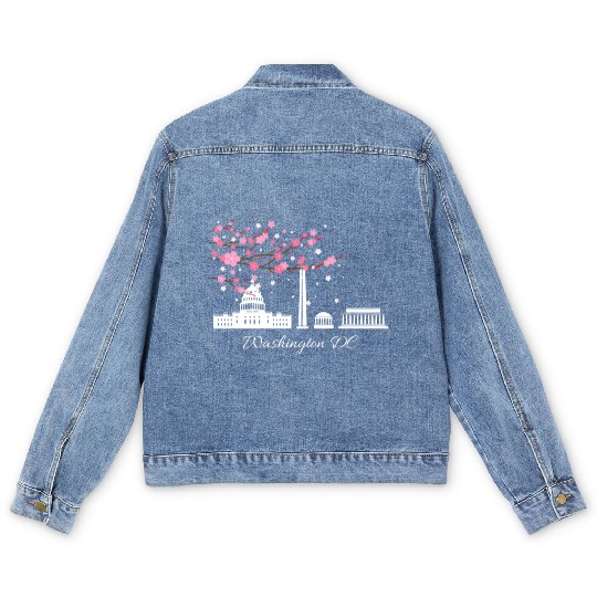 Washington Dc Monuments Memorials Cherry Blossoms Men's Denim Jackets