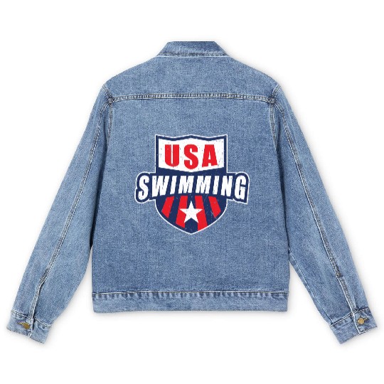 Usa Swimming Team Sports Athlete Us Swim Aquatic Men's Denim Jackets