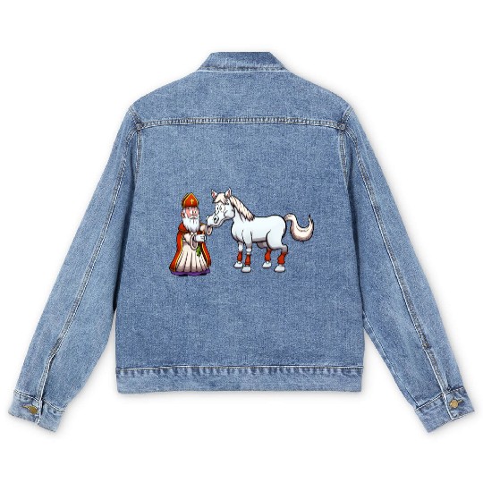 Saint Nicholas Feeding His Horse Men's Denim Jackets