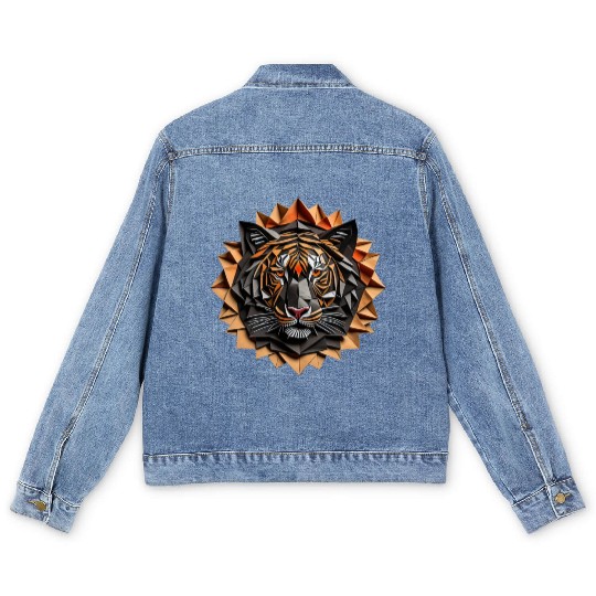 Exquisite Tiger Origami Mandala Art Men's Denim Jackets