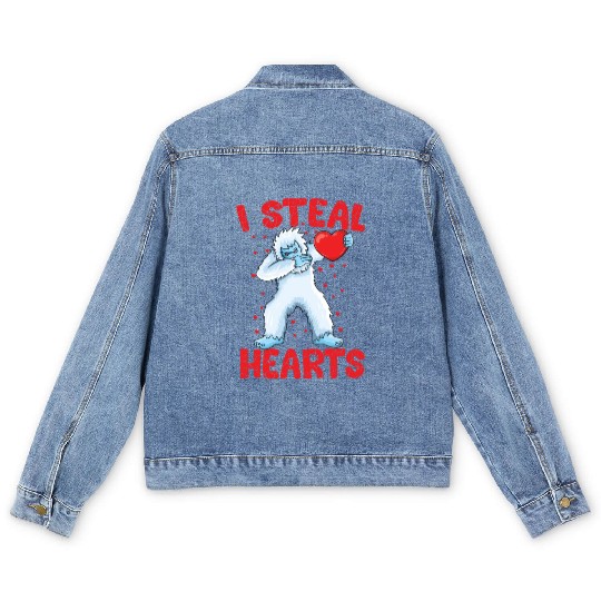 Dabbing Yeti Holding Heart Bigfoot Lover Yeti Men's Denim Jackets