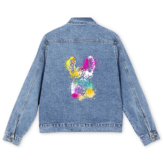 Colorful Splash Art Farm animals alpaca Llama head Men's Denim Jackets