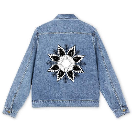 black and white mandala flower Men's Denim Jackets