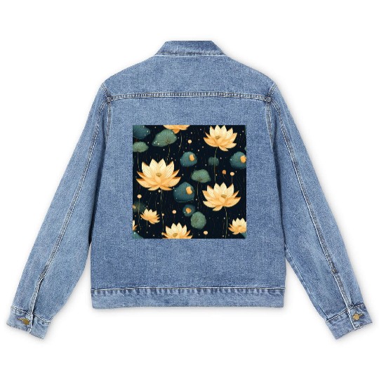 Serenity Blooms: Timeless Lotus Pattern Men's Denim Jackets