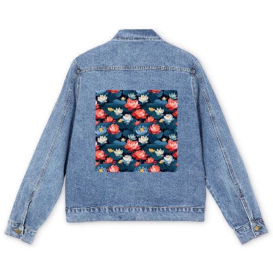 Serenity Blooms: Timeless Lotus Pattern Men's Denim Jackets