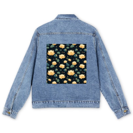 Serenity Blooms: Timeless Lotus Pattern Men's Denim Jackets