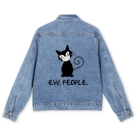Funny Ew People Black Cat Face Mask Men's Denim Jackets