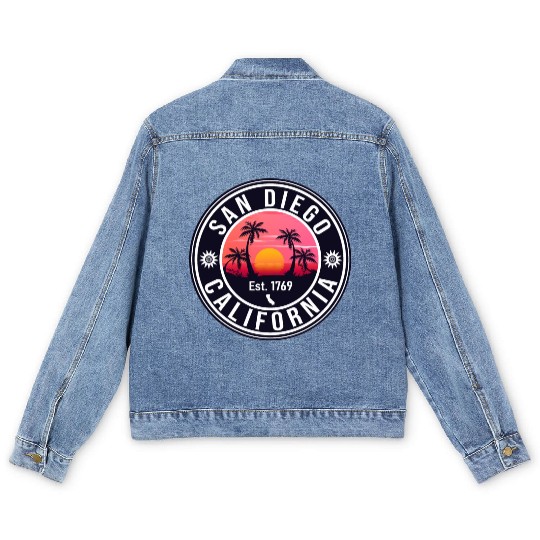 San Diego California Beach Retro Sunset Souvenirs Men's Denim Jackets