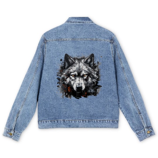 The Lone Wolf. Urban Hunter, Graffiti Style. Men's Denim Jackets