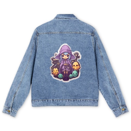 Cute Cartoonish Necromancer Summoning Friends Men's Denim Jackets