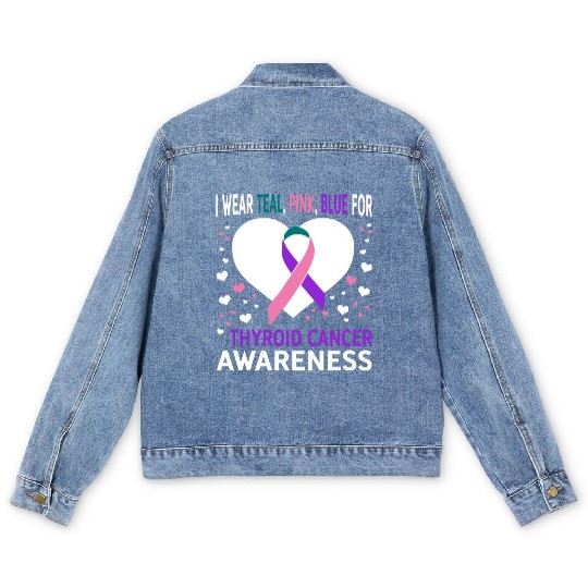I Wear Teal Pink Blue For Support Thyroid Cancer Men's Denim Jackets