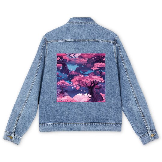 Anime Euphoria: Fantasy Cherry Blossom Dreamscape Men's Denim Jackets