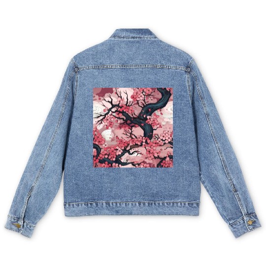 Anime Euphoria: Fantasy Cherry Blossom Dreamscape Men's Denim Jackets